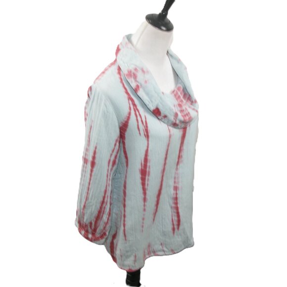 Soft Surroundings Blue/Pink Tie Dye Cowl Neck 100% Cotton Top Size Small - Picture 5 of 6